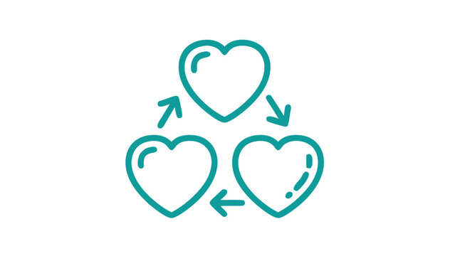 Three Teal Hearts in a Cycle with Arrows Icon