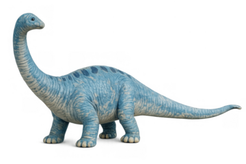 Blue brachiosaurus toy figurine standing, creating prehistoric theme for children's play and education, transparent background