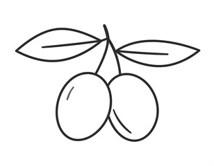 Simple monochrome illustration of olives with leaves