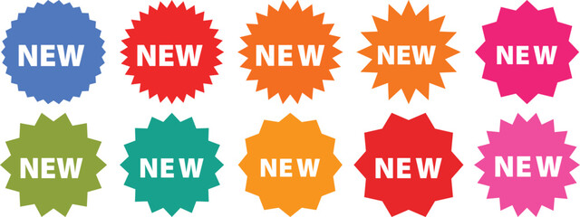 Colorful vector 'NEW' starburst badges set for product promotion