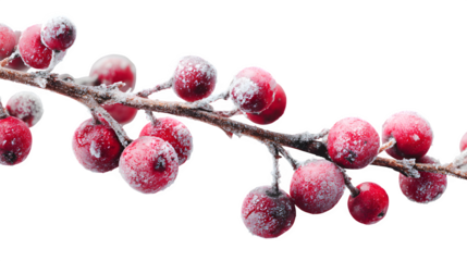 Frosty Red Berries on Branch, isolated on transparent background