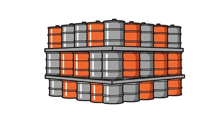 Fototapeta premium Stacked Barrels on Pallets - Industrial Storage and Logistics.