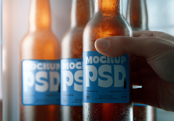 Beer Bottles in Fridge Mockup