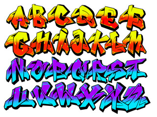 Fototapeta premium Cool wildstyle graffiti alphabet, alphabet illustration with colorful graffiti style