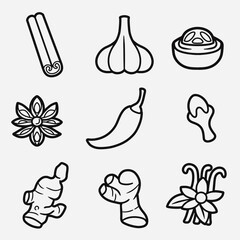 set of spices with outline style good for icon, symbol, element design, coloring book, etc