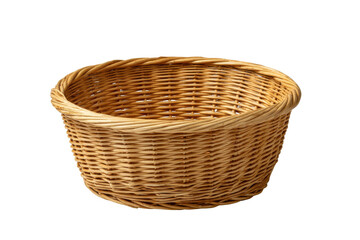 Round Woven Rattan Basket with Thick Rim on Black Background wicker, Png, Isolated on Transparent Background, Cut Out