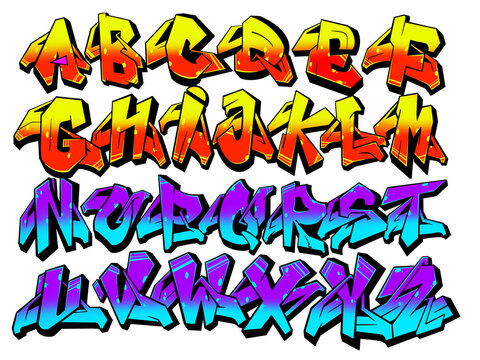 Cool wildstyle graffiti alphabet, alphabet illustration with colorful graffiti style