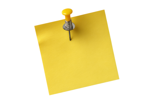 Yellow square paper note pinned with yellow thumbtack on black background image, Png, Isolated on Transparent Background, Cut Out - Powered by Adobe