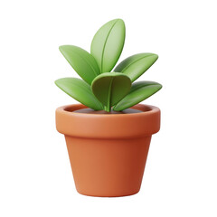 Obraz premium Illustration of a green plant in a terracotta pot against a white background with a simple and clean composition.