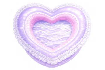Heart-shaped swimming ring featuring soft pastel colors, lace details, and a rippling water texture. Transparent background