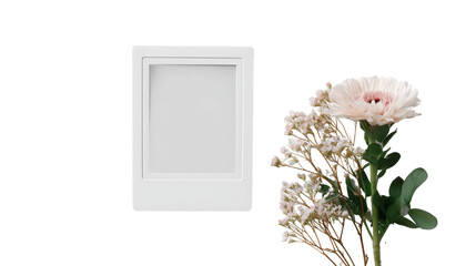 White Flower Bouquet with Blank Picture Frame on Transparent Background, PNG