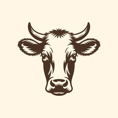 Cow head with horns vector illustration on white background. Farm animal design element.