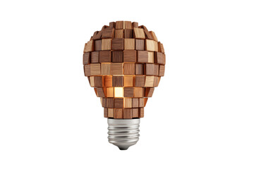 Wooden Cube Light Bulb Innovation on Transparent Background, PNG