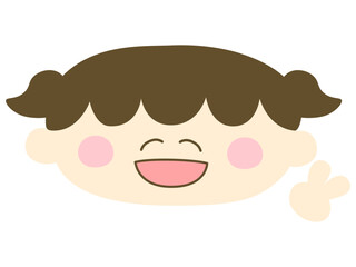 ゆるい可愛い女の子が笑顔でピースしているイラスト