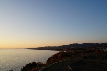 Sunset view of Pacific Ocean from Aki City, Kochi - Japan