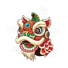 Traditional Chinese Lion Dance Head Vibrant Vector Artwork