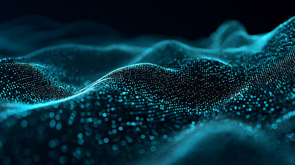 Dynamic teal digital wave flows with depth, creating a modern and futuristic feel for tech, science, or innovative projects, inspiring awe and wonder
