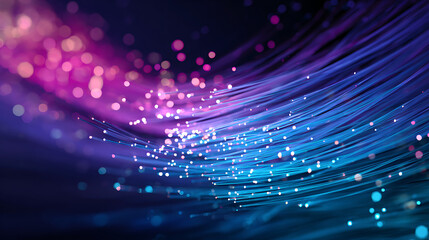 Stunning fiber optics convey data, glowing with modern tech and vibrant energy, ideal for digital communications, future innovation, and cutting-edge technology visuals