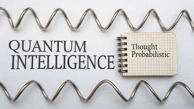 Conceptual Representation of Quantum Intelligence with Notebook and Wavy Metal Element for Technology and Innovation Themes