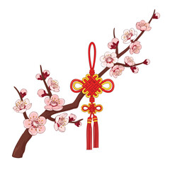 Chinese Knot and Plum Blossom Branch for Lunar New Year Decoration