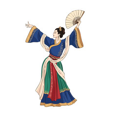 Traditional Chinese Dancer with Fan Cultural Performance Vector Art