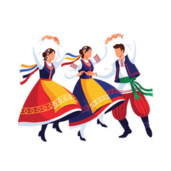 Traditional Folk Dance Performance Flat Vector Illustration