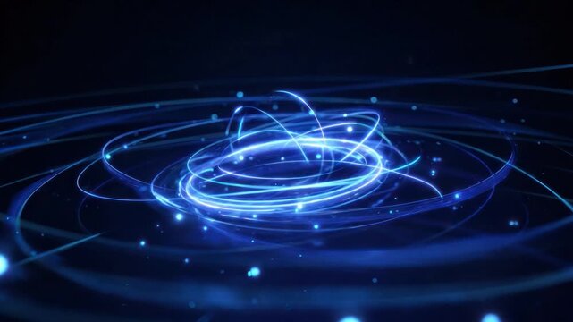 Vibrant Energy Rings: A mesmerizing display of radiant blue energy rings pulses with light, creating a sense of movement and scientific wonder.