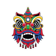 Colorful Asian Lion Dance Mask Vector Illustration