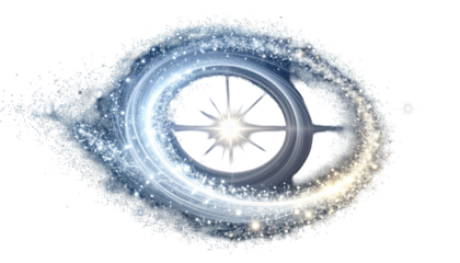 Glowing circular design with central star surrounded by sparkling cosmic effect