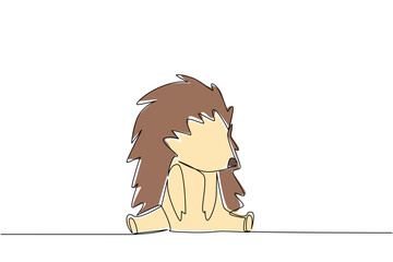 Obraz premium One line drawing animal concept for children, featuring a sitting baby hedgehog. Great for woodland animal, pet, or kids storybook themes, emphasizing gentle and adorable wild creatures.