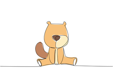 Fototapeta premium Continuous line drawing animal concept focusing on a cute baby beaver sitting. Ideal for river, woodland, kids themes, featuring large cheeks, flat tail and small teeth. Charm of wetland creatures