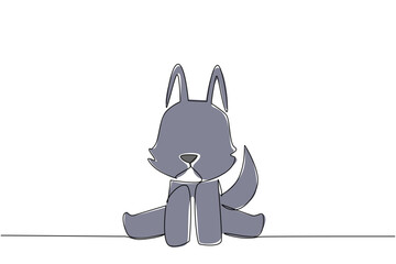 Fototapeta premium One line drawing animal concept for a baby wolf with upright ears and bushy tail sitting. Suitable for wildlife, forest, or children decor. Shows the playful innocence and natural beauty of wolf pups.