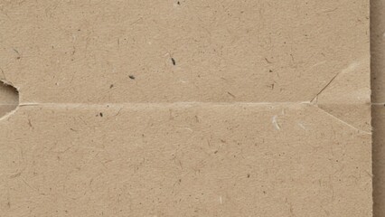 Close up textured view of recycled brown cardboard with visible fibers and a creased fold
