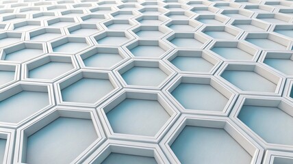 Repeating geometric honeycomb pattern with clean white hexagonal cells and soft blue depth