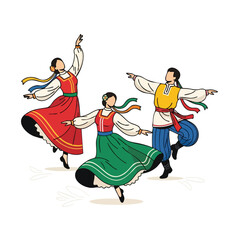Folk Dancers Performance Traditional Slavic Costume Vector Art