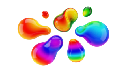 Iridescent blobs arrangement against a dark backdrop, surreal and mesmerizing