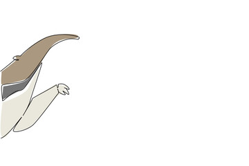Fototapeta premium One line drawing of a cute anteater waving claw to say hi for nature concept. This minimalist animal design represents forest wildlife and a happy friendly greeting theme symbol.