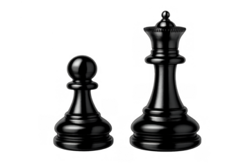 Black chess pawn and queen piece standing, representing strategy, power, and hierarchy in a game