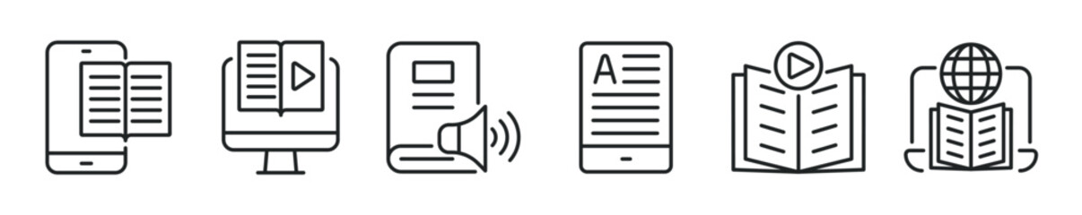 Fototapeta premium E-Book hin line icon set. Web minimal editable stroke icons