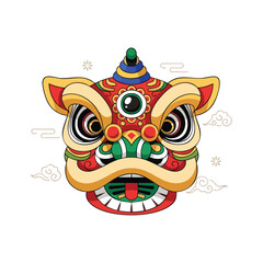 Chinese Lion Dance Head Mask Traditional Culture Illustration