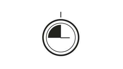 Minimalist black and white icon of a stopwatch or timer, indicating a quarter of an hour has passed.