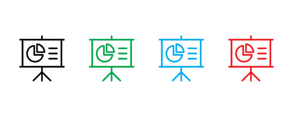 Presentation slides with pie chart icon set vector on white background.  education, training symbol. vector illustration.