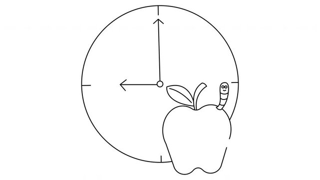 Clock shows 1245 with an apple and worm in the lower right quadrant