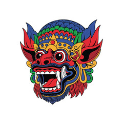 Colorful Balinese Rangda demon mask vector art traditional culture