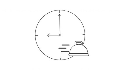 Clock with food cover Hands pointing to 12 and 9 food cover with three lines next to it