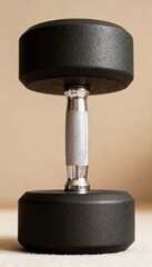 Studio View of a Classic Black Dumbbell on a Neutral Background Perfect for Fitness and Gym Photography