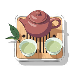 Traditional Chinese Tea Set with Yixing Clay Teapot and Green Tea