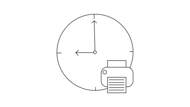 Clock with short hand at 9 long hand at 12 printer below outputting paper