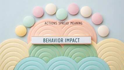 Colorful Abstract Design Featuring Text on Actions, Meaning, and Behavior Impact in Soft Pastel Tones
