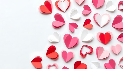 Colorful Paper Hearts Scattered on Transparent Background for Valentines Day Decoration